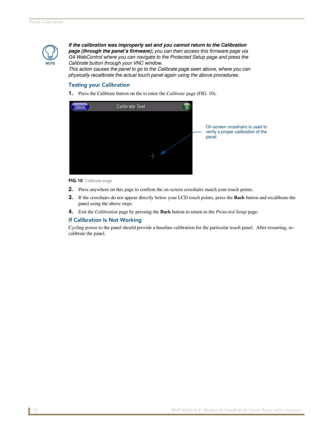 AMX MVP-8400i manual Testing your Calibration, If Calibration Is Not Working 