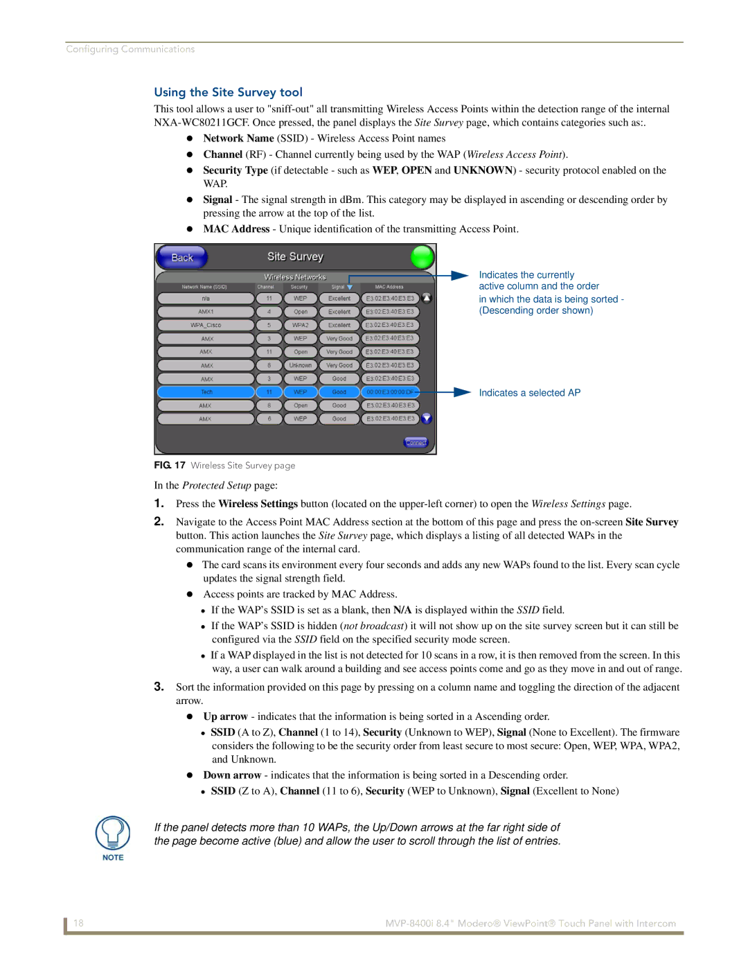 AMX MVP-8400i manual Using the Site Survey tool, Wireless Site Survey 