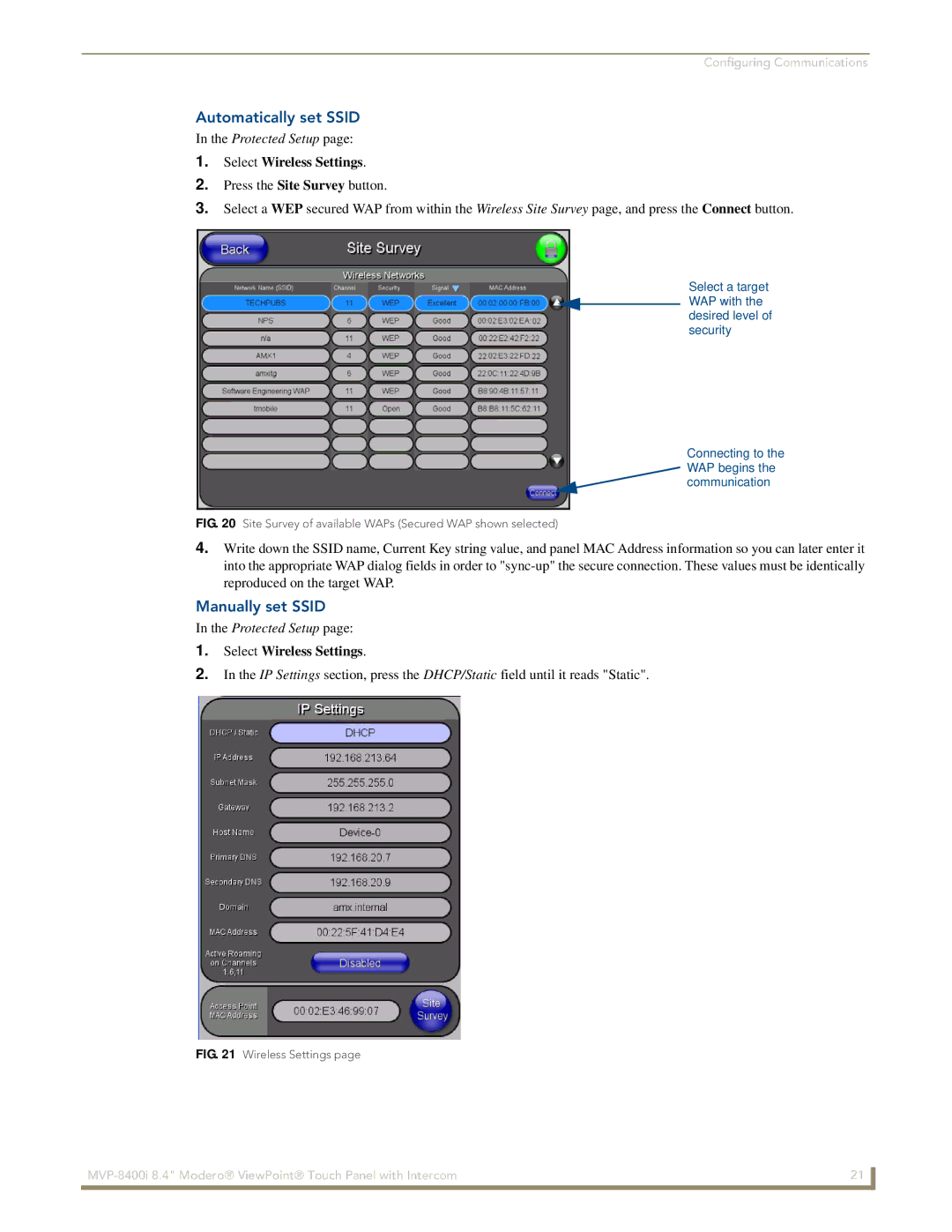 AMX MVP-8400i manual Automatically set Ssid, Manually set Ssid 