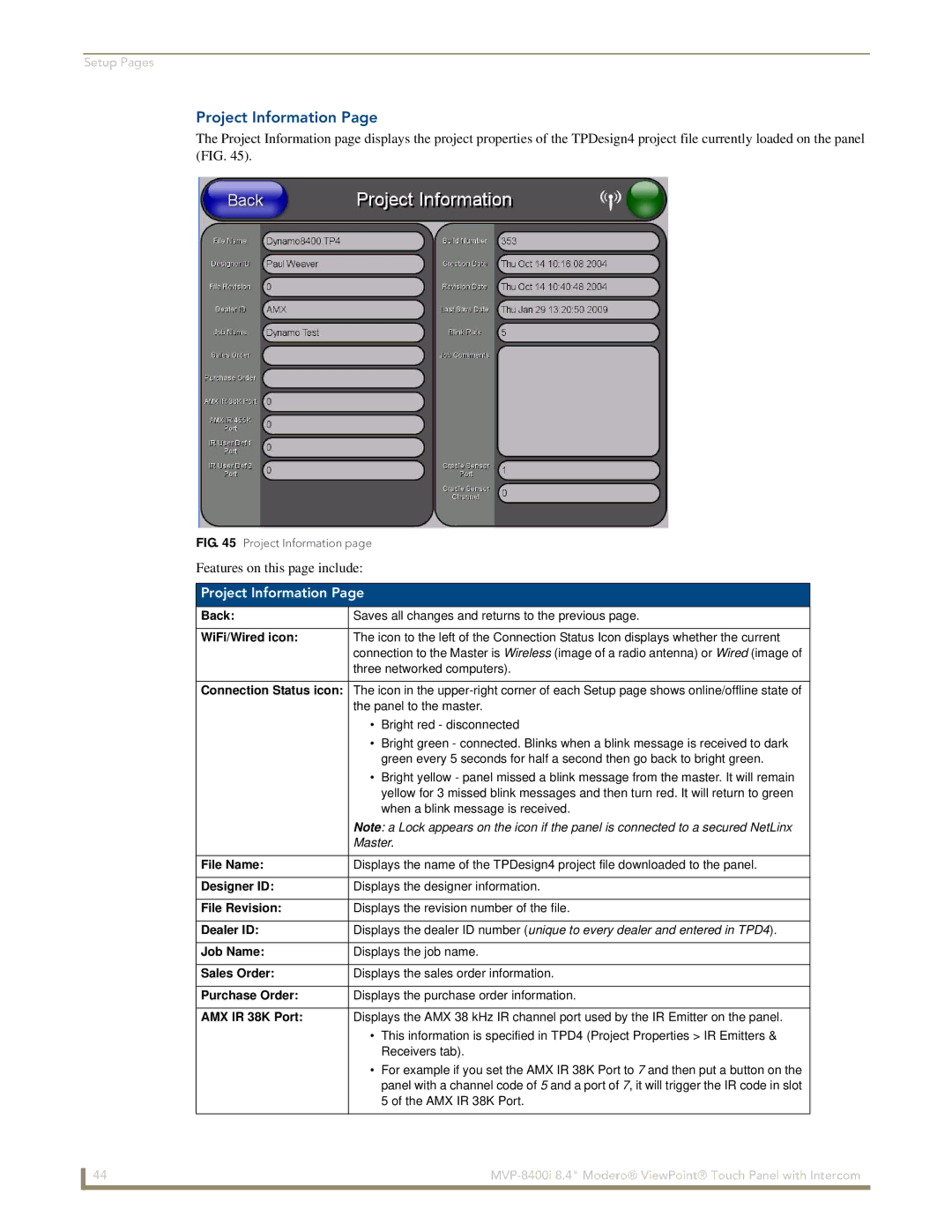 AMX MVP-8400i manual Project Information 