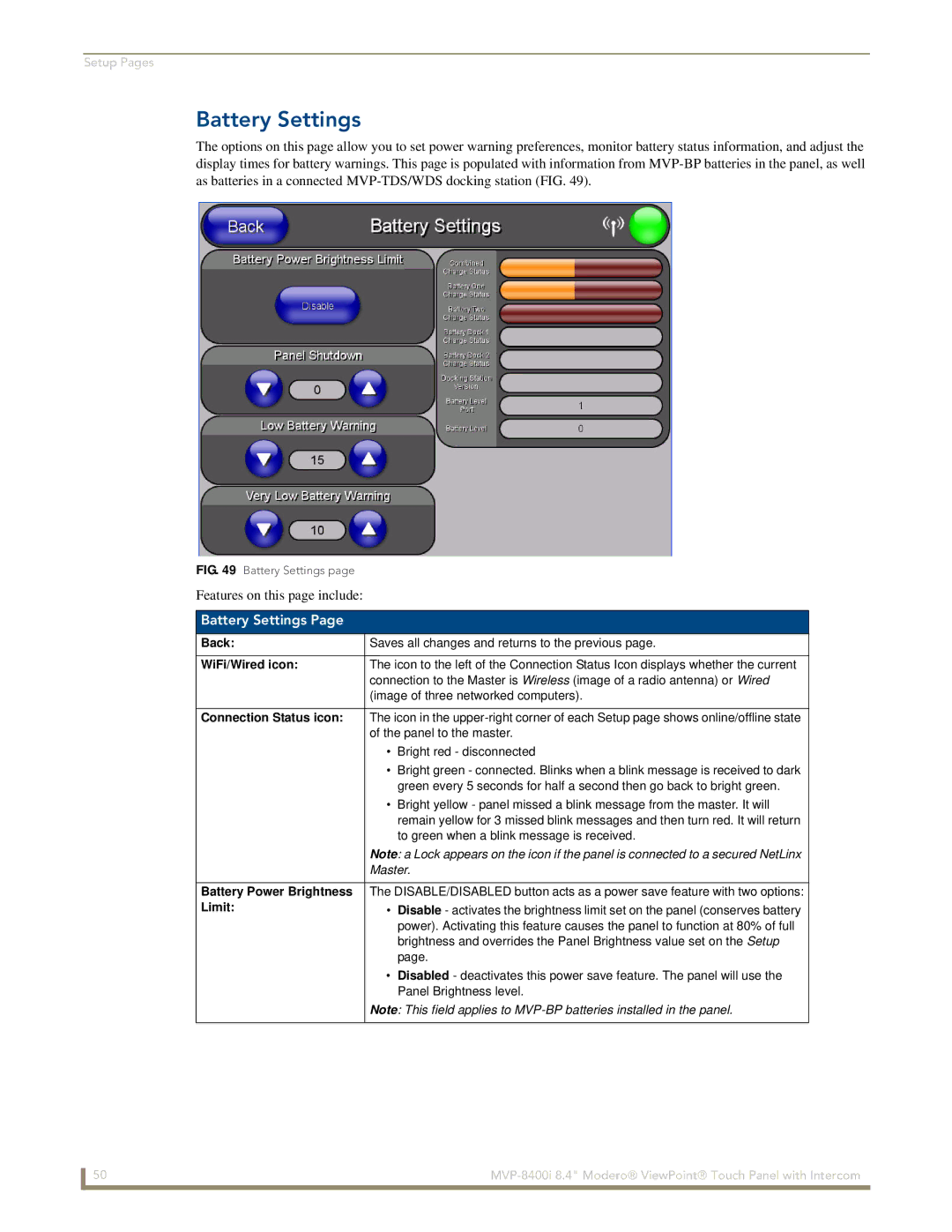 AMX MVP-8400i manual Battery Settings, Limit 