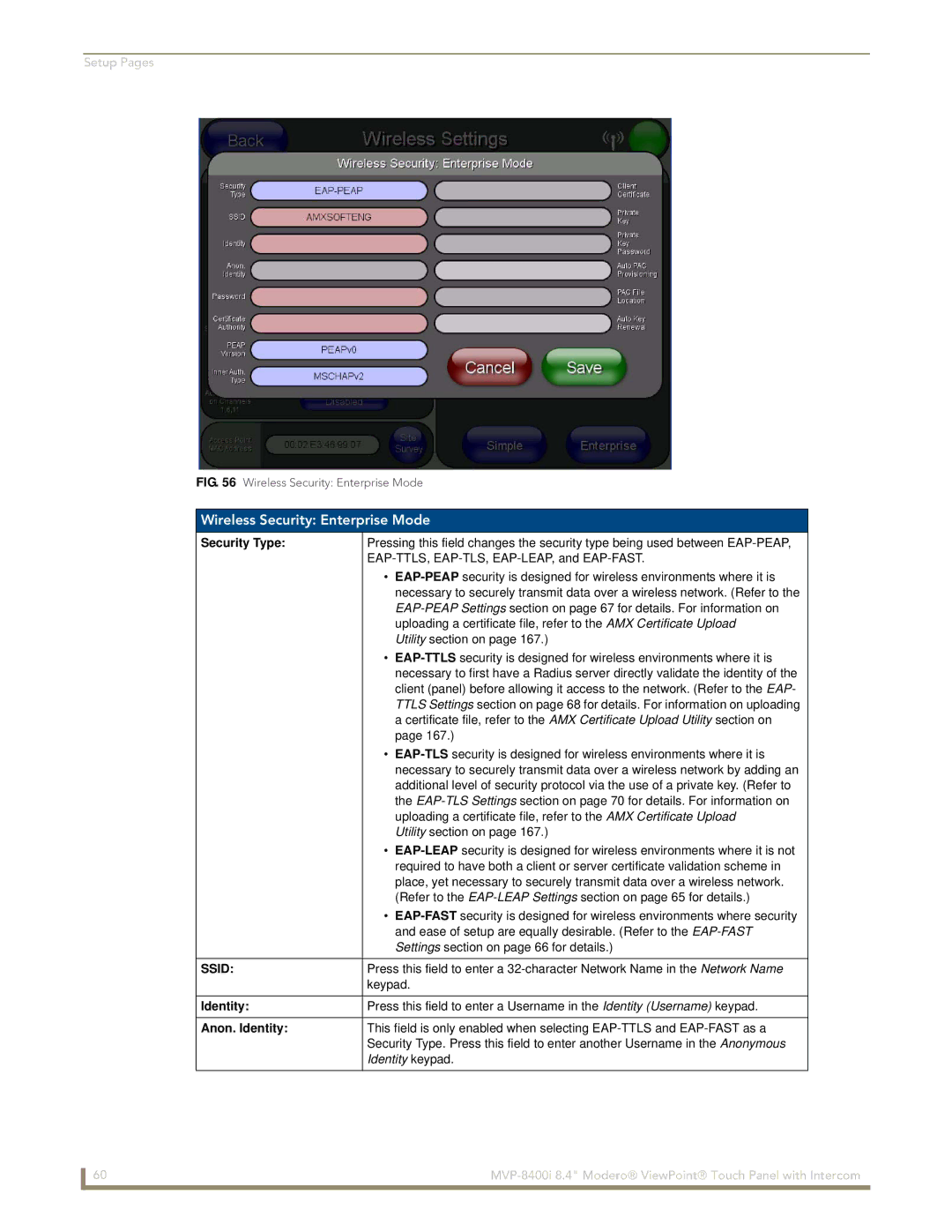 AMX MVP-8400i manual Wireless Security Enterprise Mode, Anon. Identity 