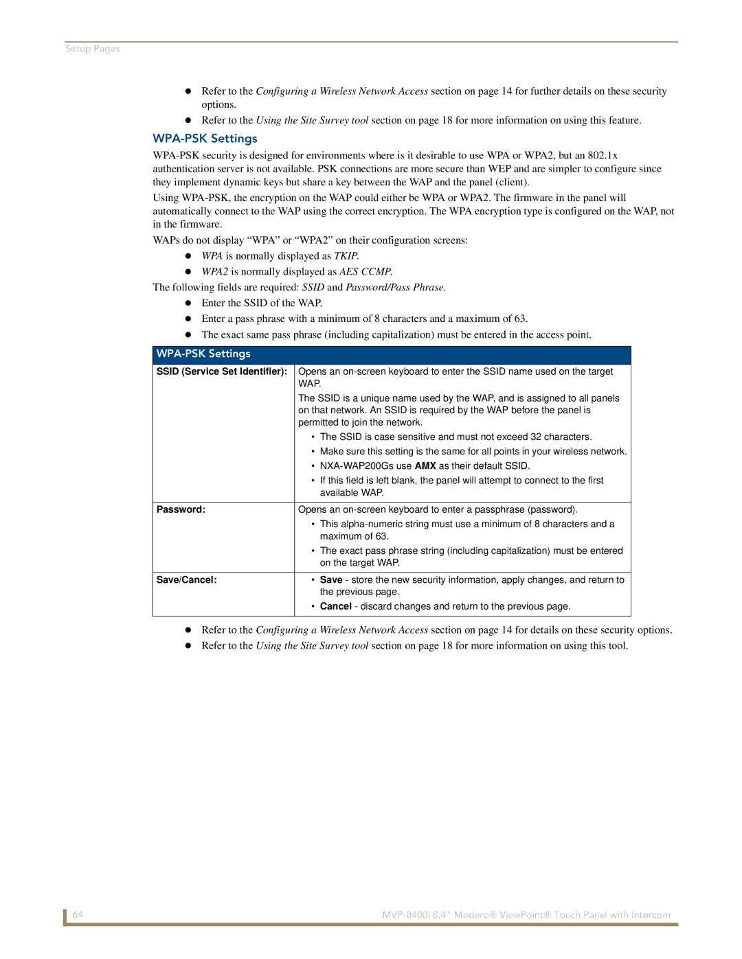 AMX MVP-8400i manual WPA-PSK Settings 