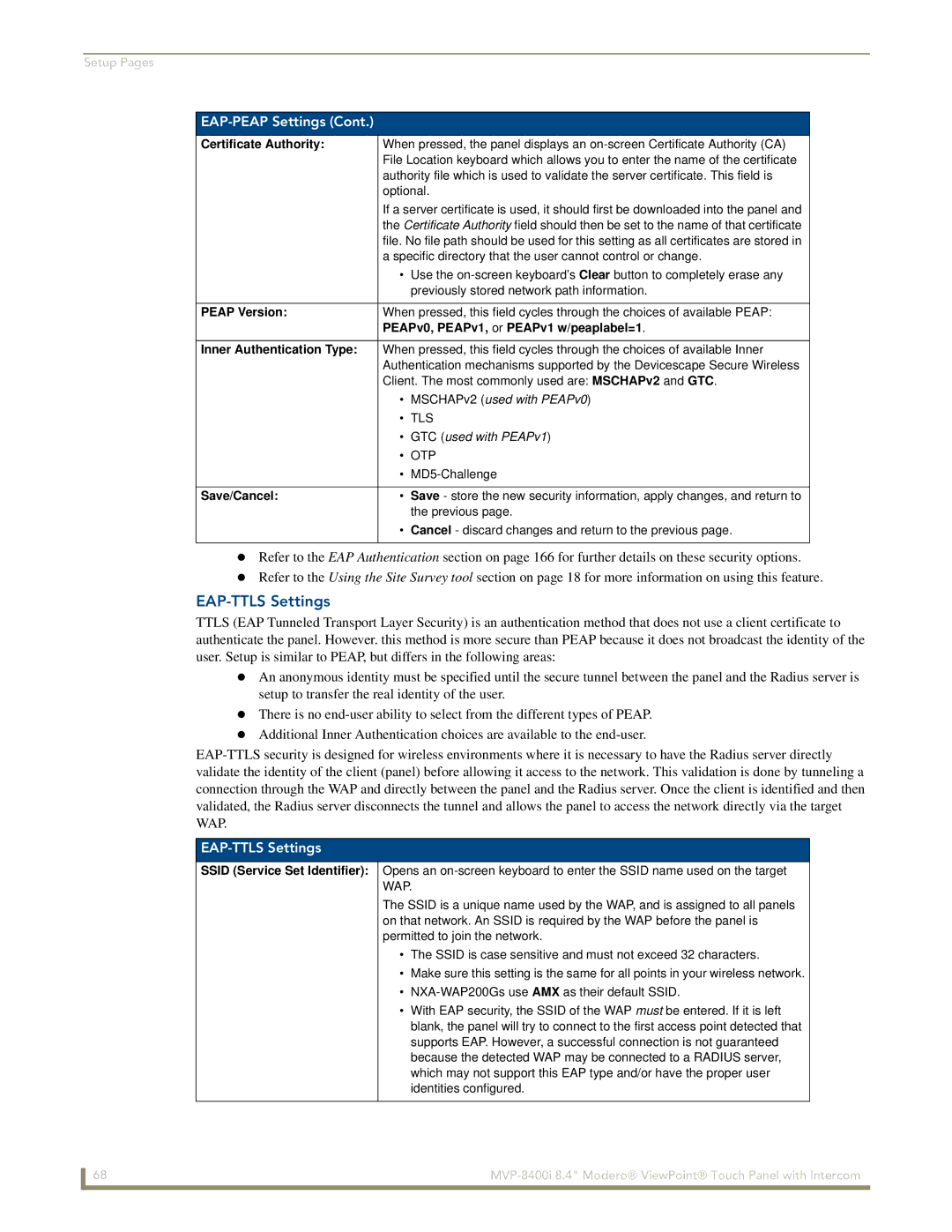 AMX MVP-8400i manual EAP-TTLS Settings, PEAPv0, PEAPv1, or PEAPv1 w/peaplabel=1, Inner Authentication Type 