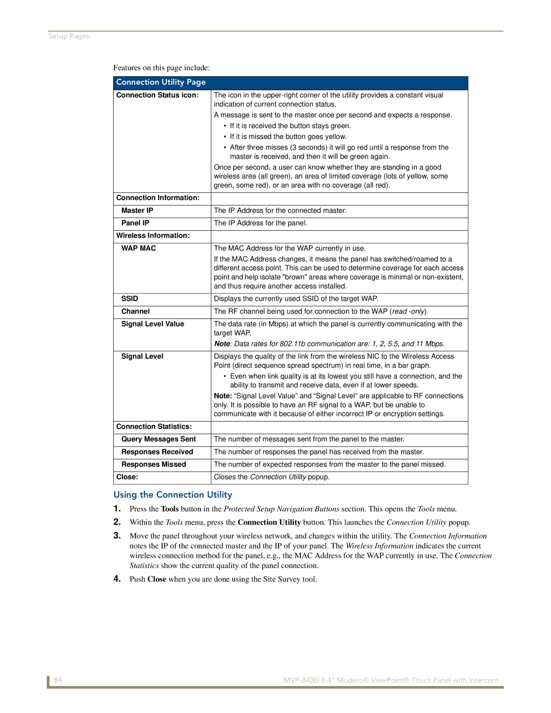 AMX MVP-8400i manual Using the Connection Utility, Wap Mac 