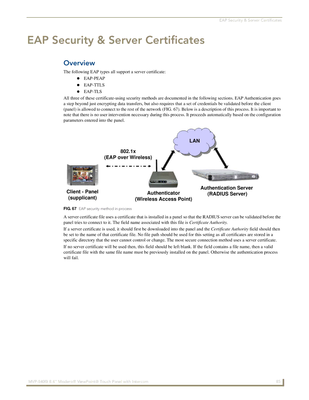 AMX MVP-8400i manual EAP Security & Server Certificates, Eap-Ttls Eap-Tls 