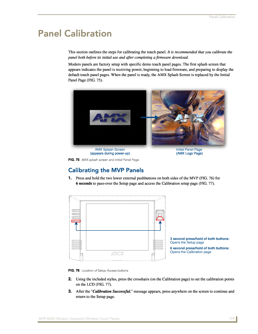 AMX MVP-8400i manual Panel Calibration, Calibrating the MVP Panels 