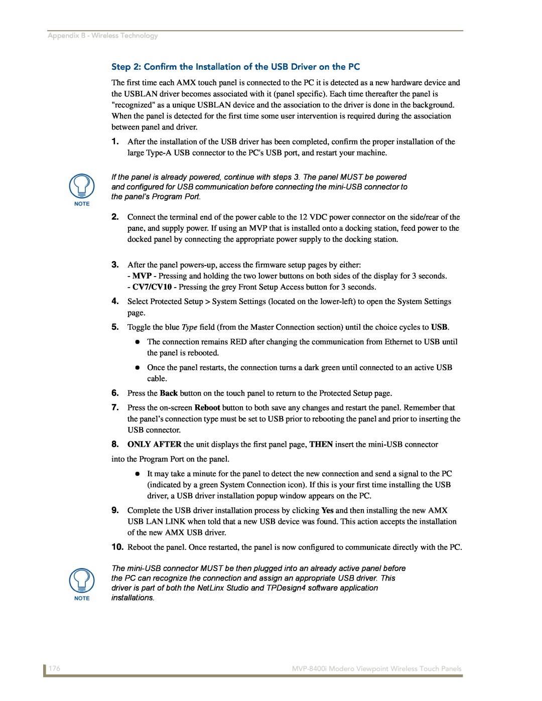 AMX MVP-8400i manual Confirm the Installation of the USB Driver on the PC 