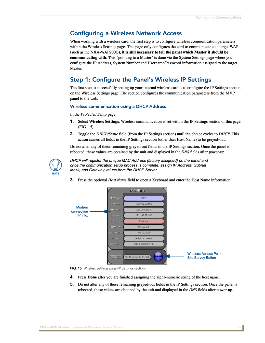 AMX MVP-8400i manual Configuring a Wireless Network Access, Configure the Panel’s Wireless IP Settings 