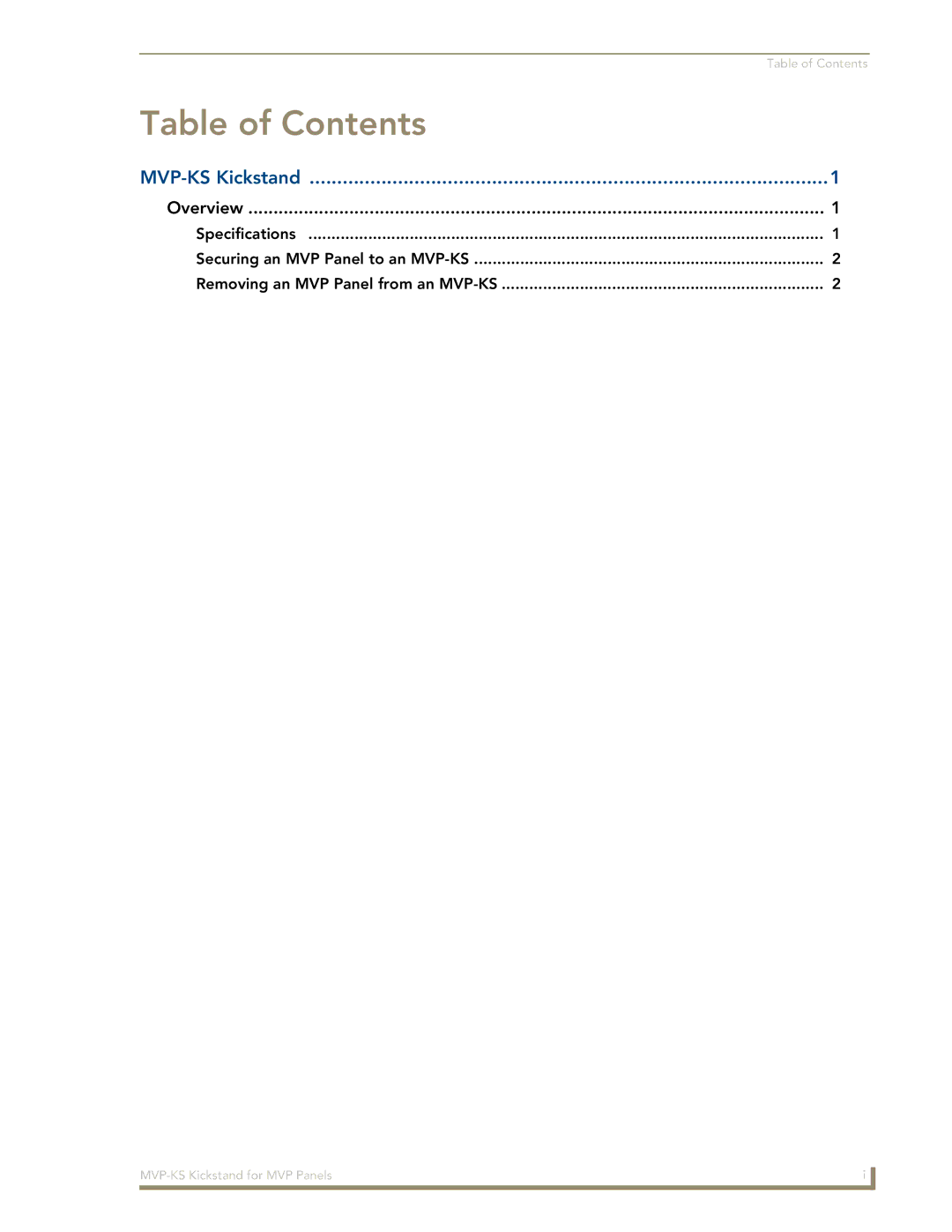 AMX MVP-KS manual Table of Contents 