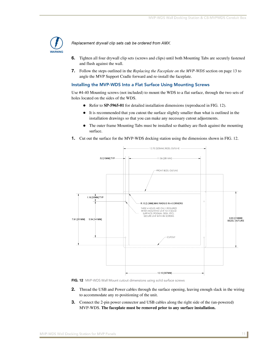 AMX MVP-WDS manual Replacement drywall clip sets cab be ordered from AMX 