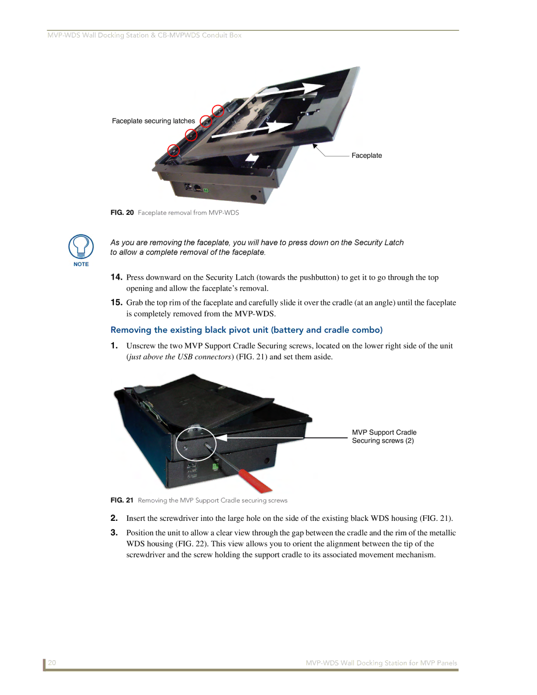 AMX MVP-WDS manual Faceplate securing latches 