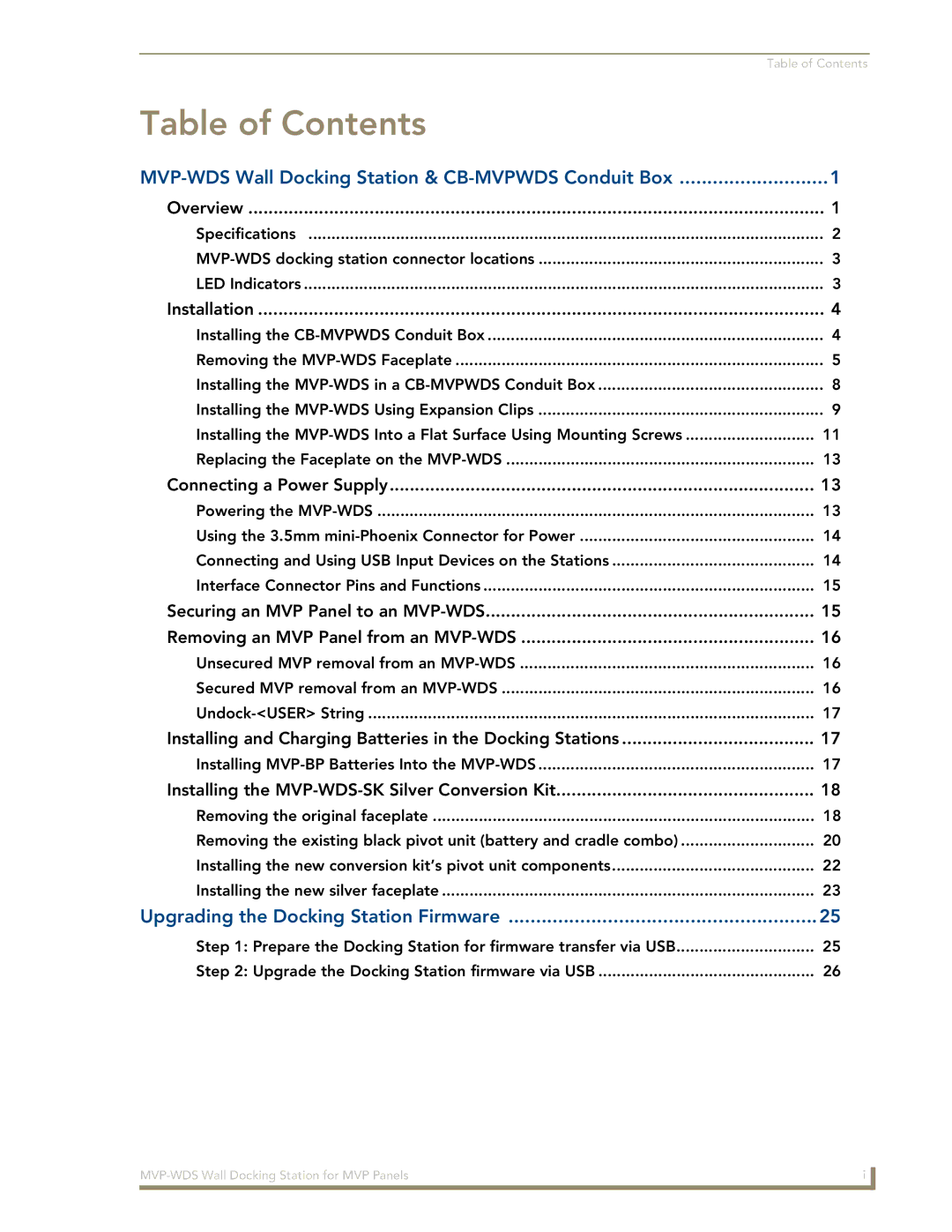 AMX MVP-WDS manual Table of Contents 