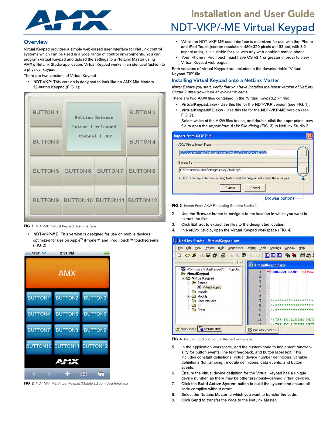 AMX manual NDT-VKP/-ME Virtual Keypad, Installing Virtual Keypad onto a NetLinx Master 