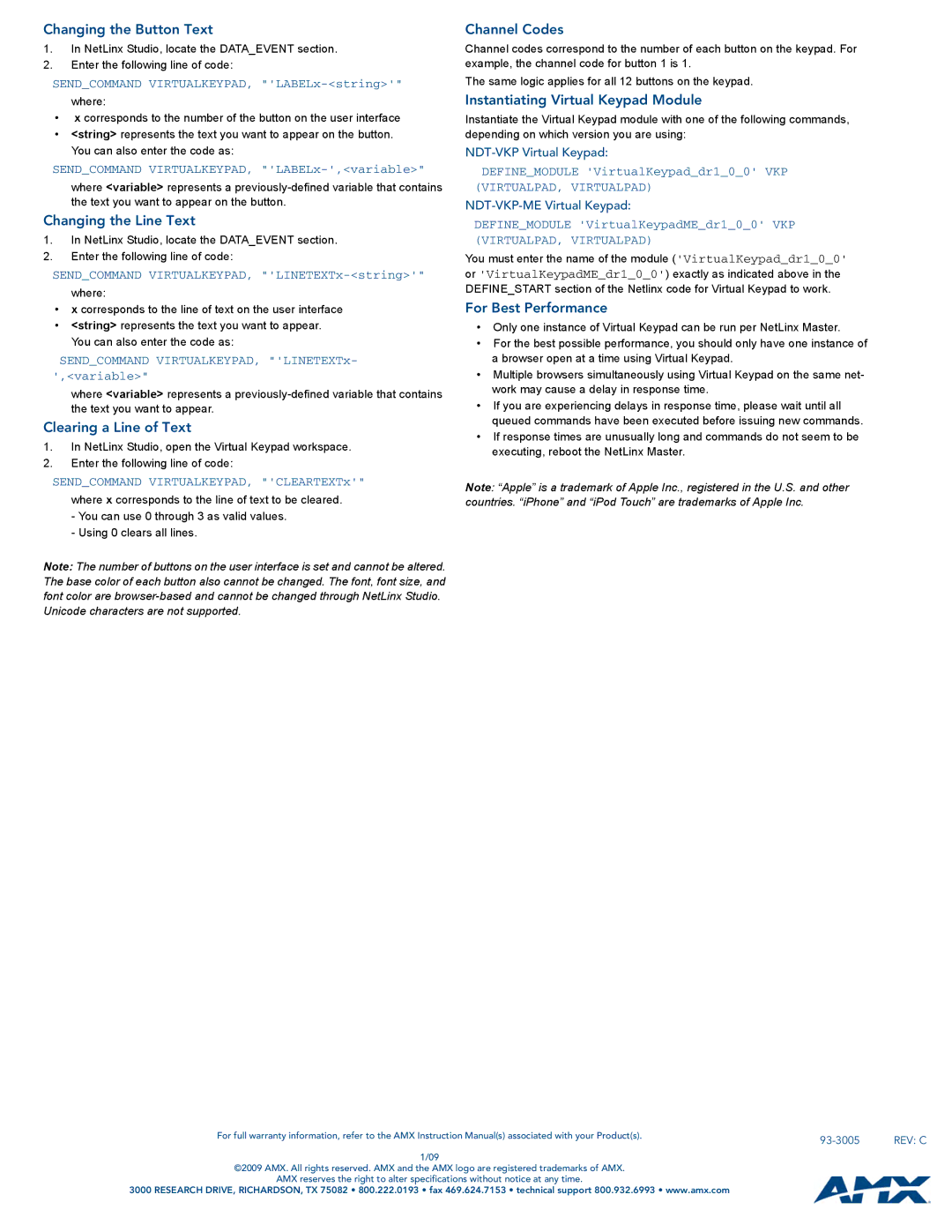 AMX NDT-VKP/-ME manual Changing the Button Text, Changing the Line Text, Clearing a Line of Text, Channel Codes 