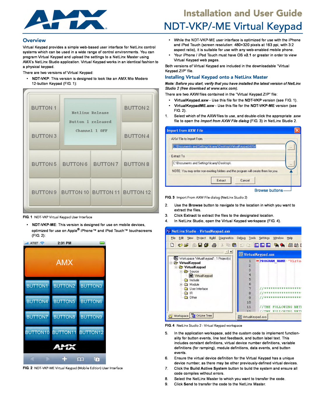 AMX manual Installing Virtual Keypad onto a NetLinx Master, Browse buttons, NDT-VKP/-ME Virtual Keypad, Overview 