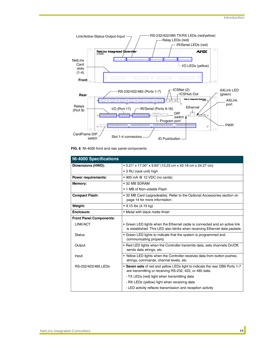 AMX NI-2000, NI-3000 instruction manual NI-4000 Specifications 