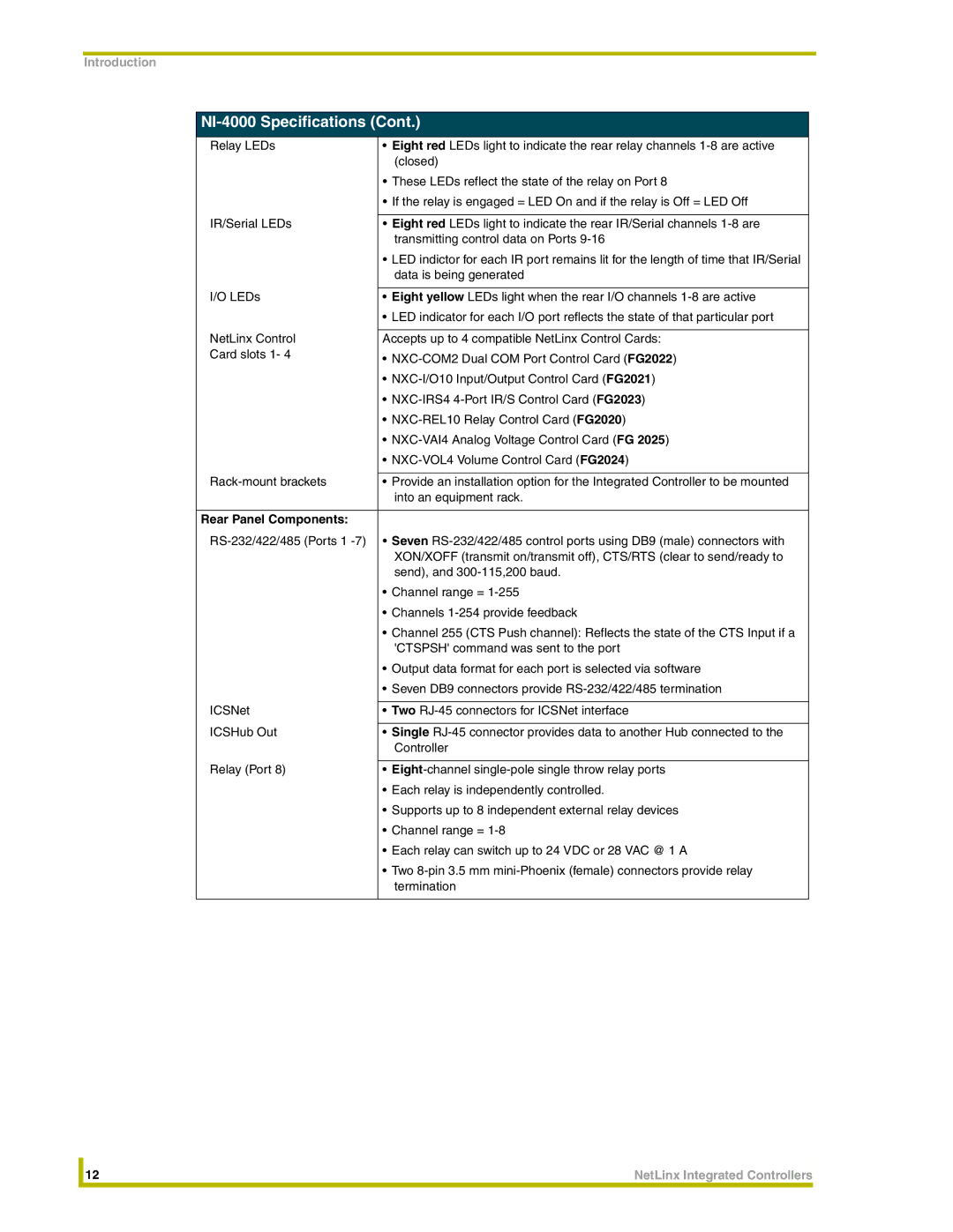 AMX NI-3000, NI-4000, NI-2000 instruction manual Rear Panel Components 