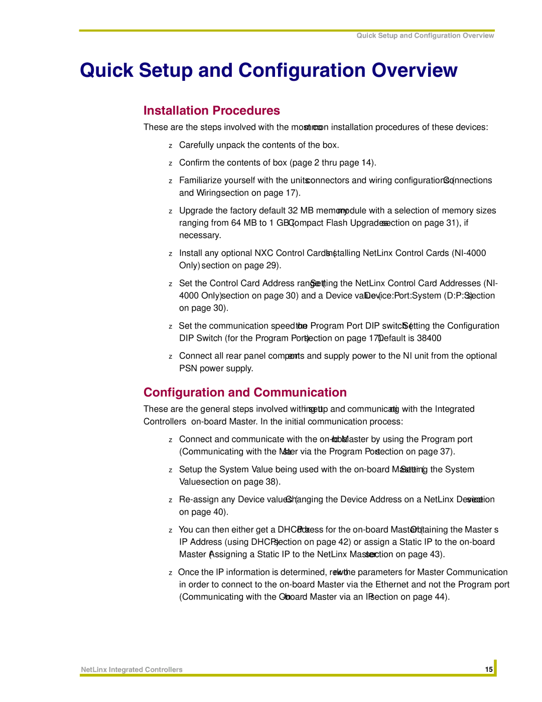 AMX NI-3000, NI-4000, NI-2000 instruction manual Installation Procedures, Configuration and Communication 