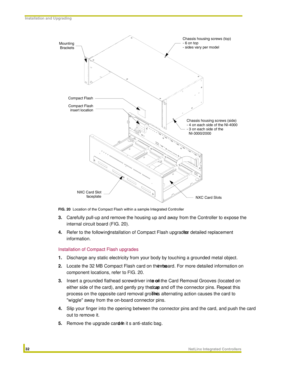 AMX NI-2000, NI-3000, NI-4000 instruction manual Installation of Compact Flash upgrades 