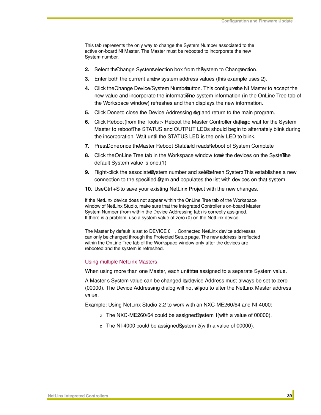 AMX NI-3000, NI-4000, NI-2000 instruction manual Using multiple NetLinx Masters 