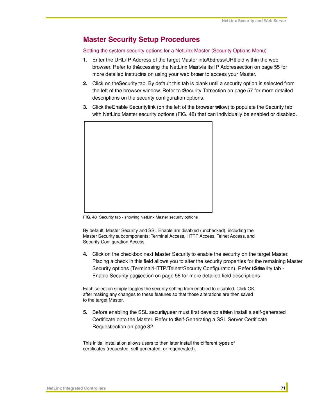 AMX NI-2000, NI-3000, NI-4000 Master Security Setup Procedures, Security tab showing NetLinx Master security options 