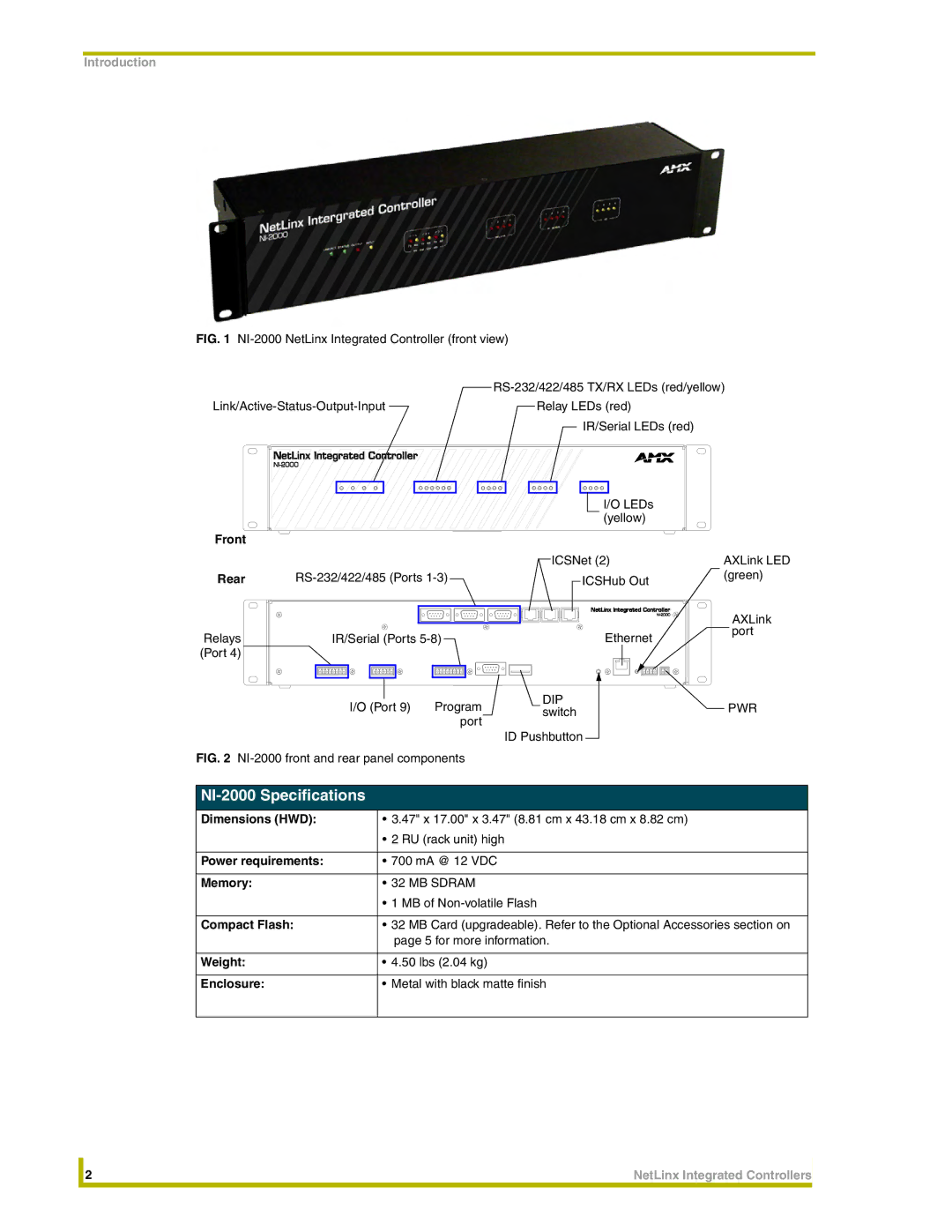 AMX NI-3000, NI-4000 instruction manual NI-2000 Specifications 