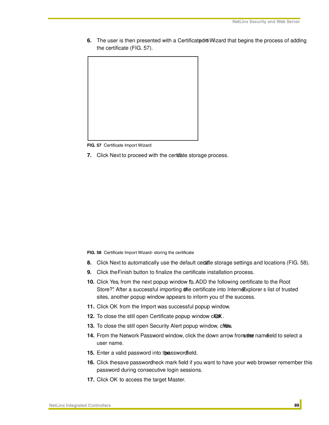 AMX NI-2000, NI-3000, NI-4000 instruction manual Click Next to proceed with the certificate storage process 