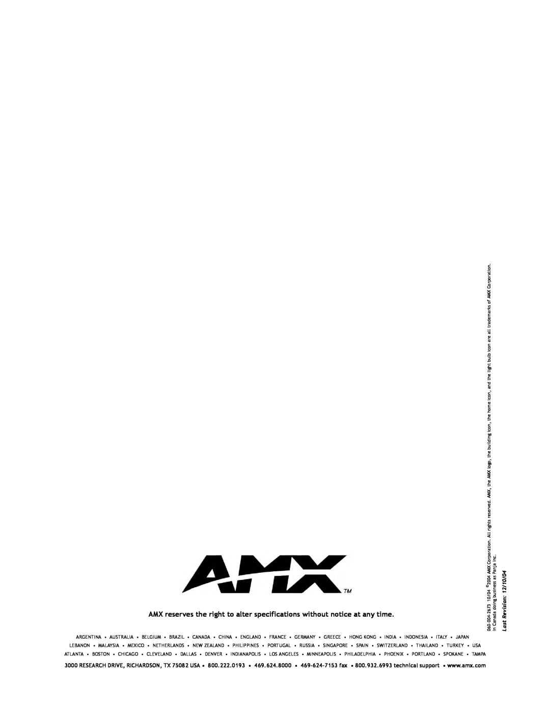 AMX NI-2000, NI-3000, NI-4000 instruction manual RevisionLast12/10/04 