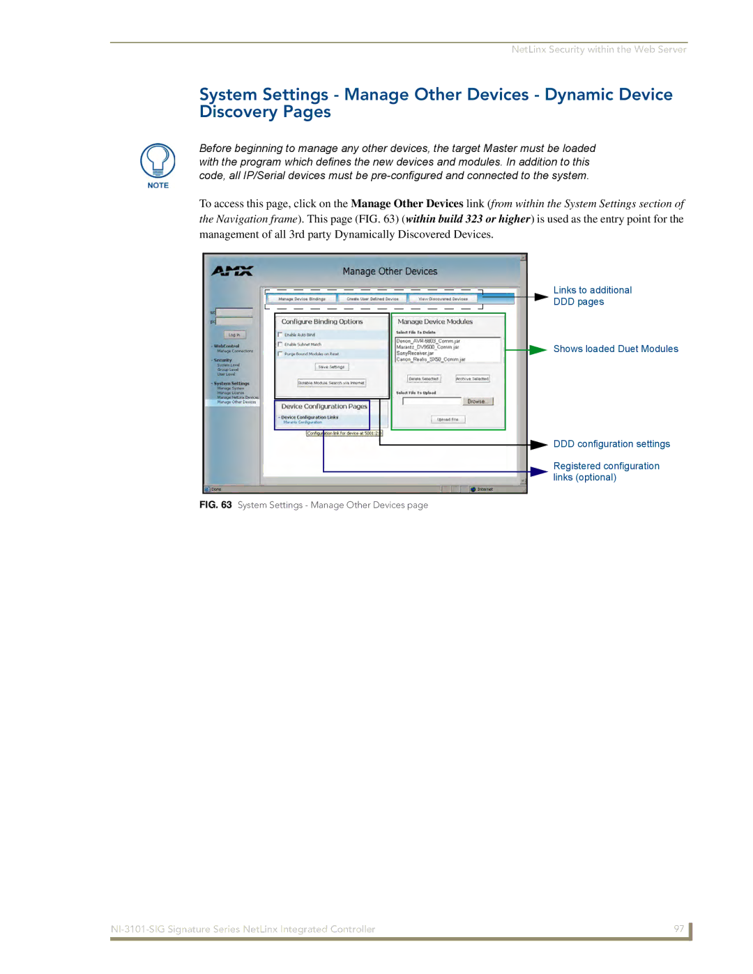 AMX NI-3101-SIG manual System Settings Manage Other Devices 