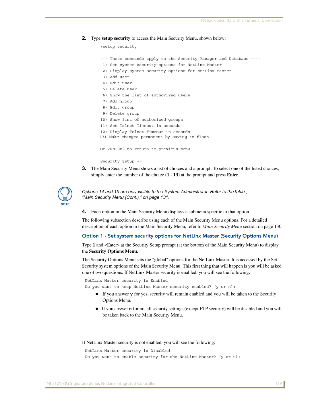 AMX NI-3101-SIG manual NetLinx Security with a Terminal Connection 