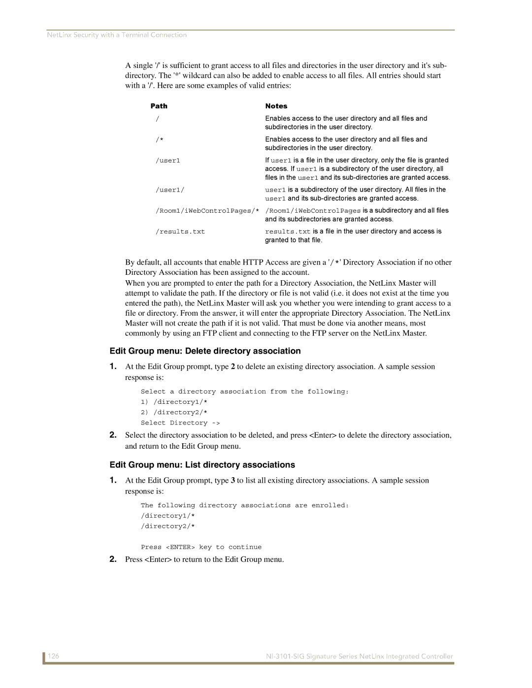 AMX NI-3101-SIG manual Press Enter to return to the Edit Group menu, Path, User1, Results.txt 