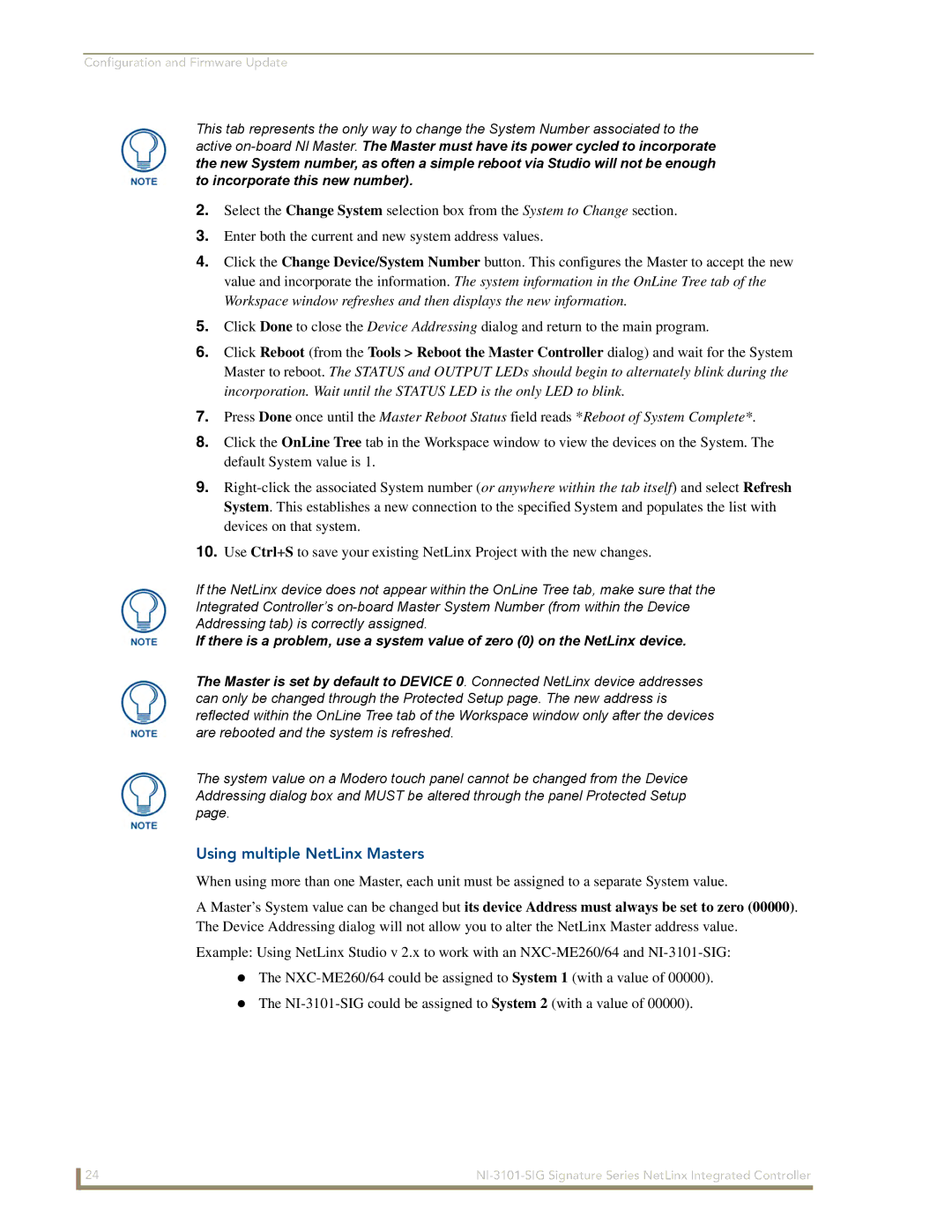 AMX NI-3101-SIG manual Using multiple NetLinx Masters 