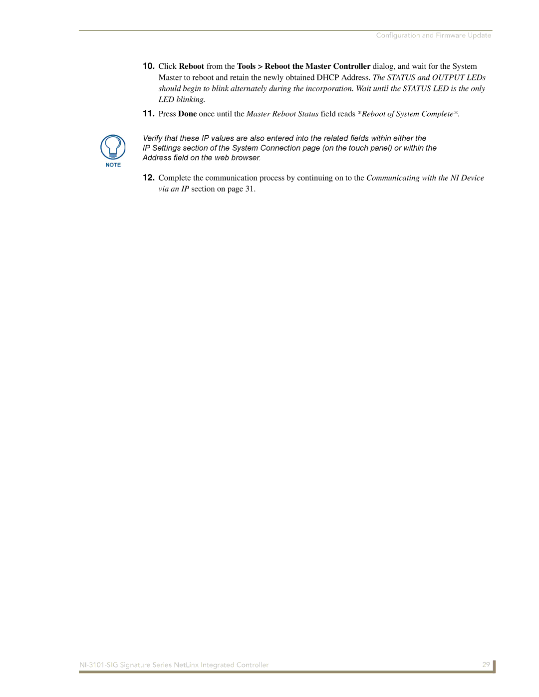 AMX NI-3101-SIG manual Configuration and Firmware Update 