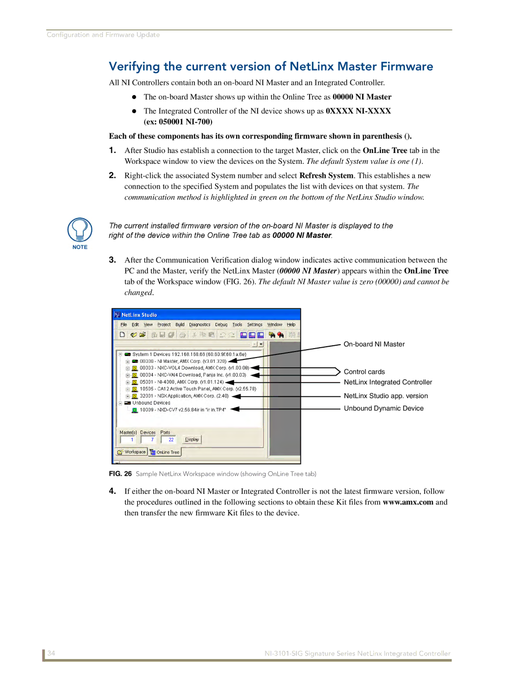 AMX NI-3101-SIG manual Verifying the current version of NetLinx Master Firmware 