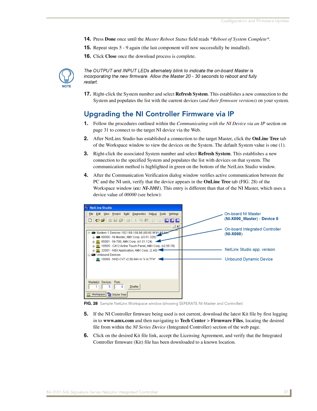 AMX NI-3101-SIG manual Upgrading the NI Controller Firmware via IP 