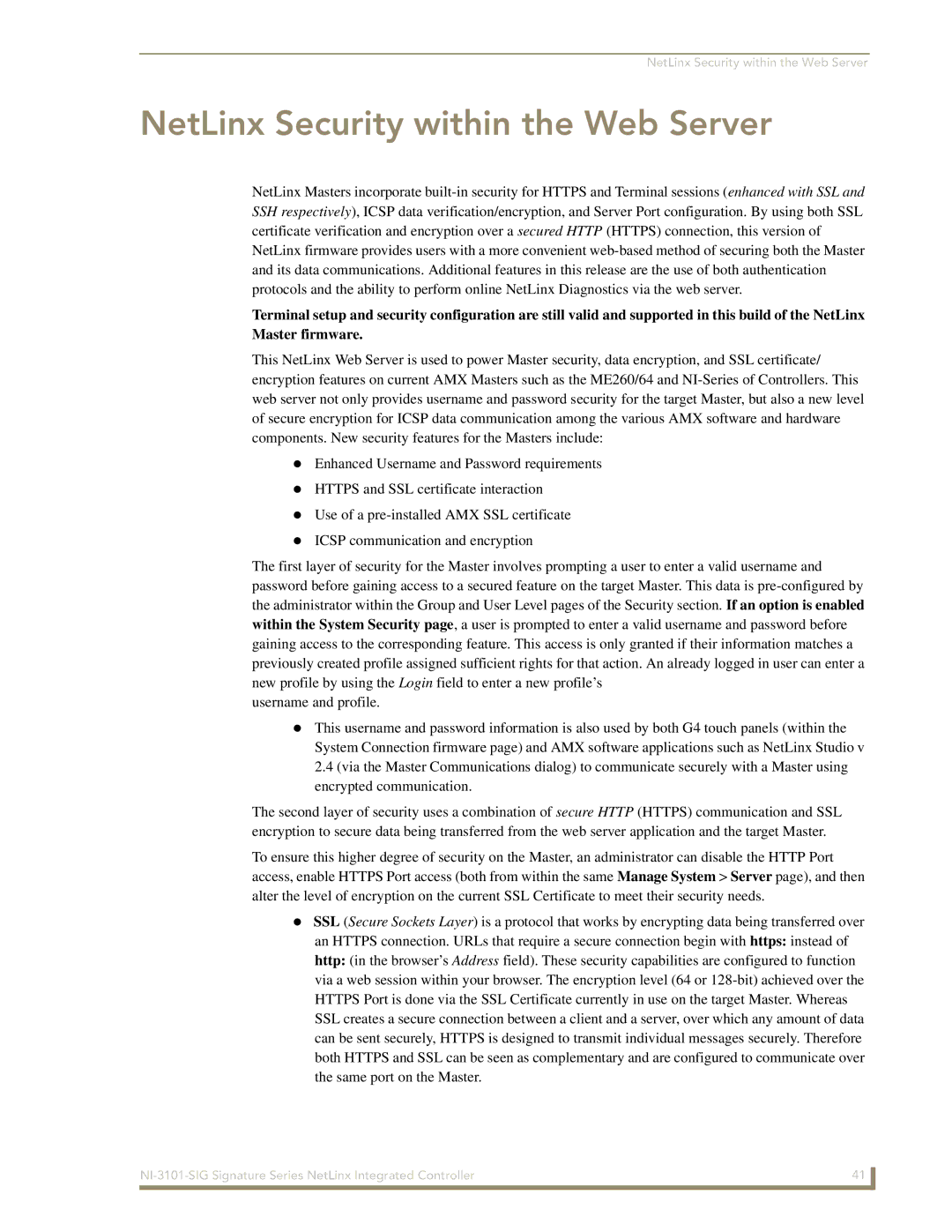 AMX NI-3101-SIG manual NetLinx Security within the Web Server, Username and profile 