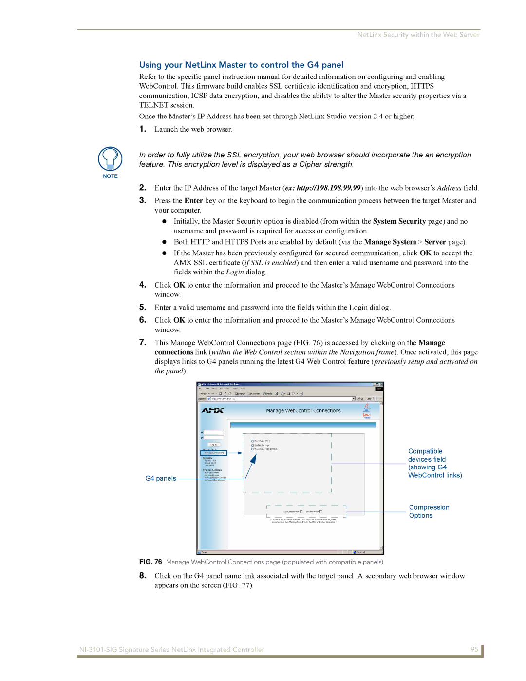 AMX NI-3101-SIG manual Using your NetLinx Master to control the G4 panel 