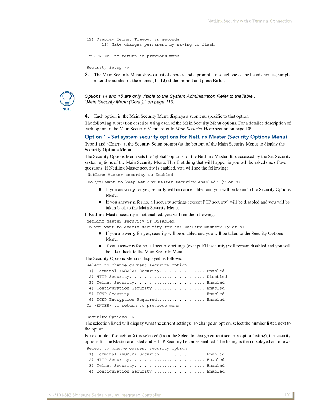 AMX NI-3101-SIG manual Select to change current security option 