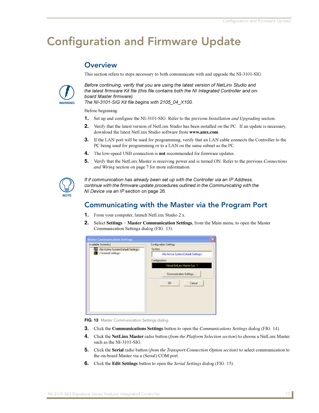 AMX NI-3101-SIG manual Overview, Communicating with the Master via the Program Port 