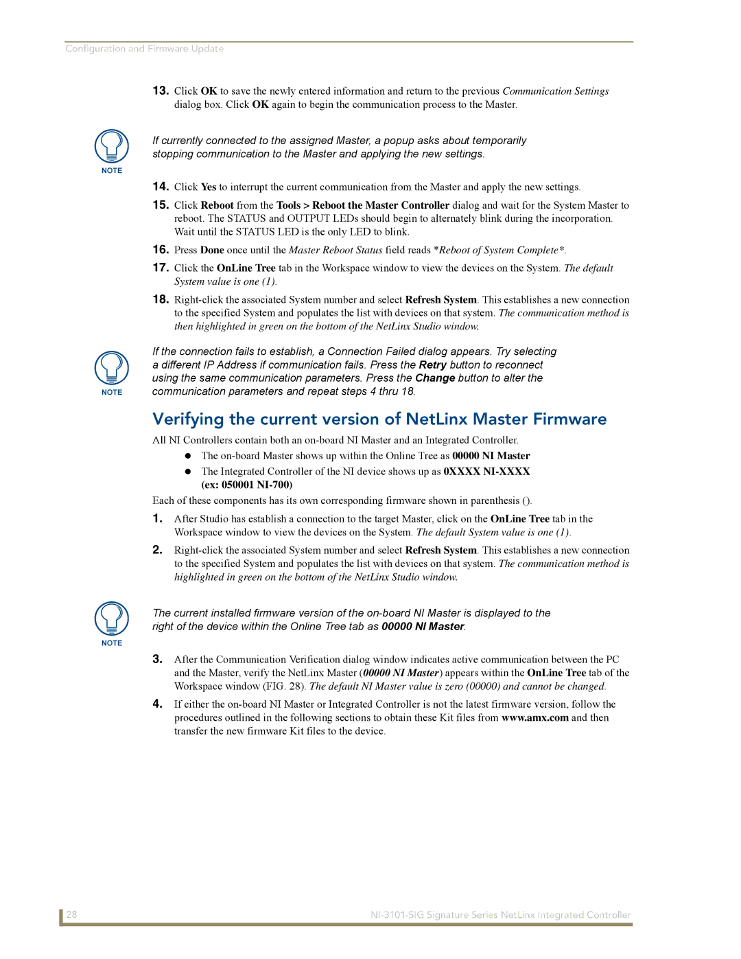 AMX NI-3101-SIG manual Verifying the current version of NetLinx Master Firmware, Ex 050001 NI-700 