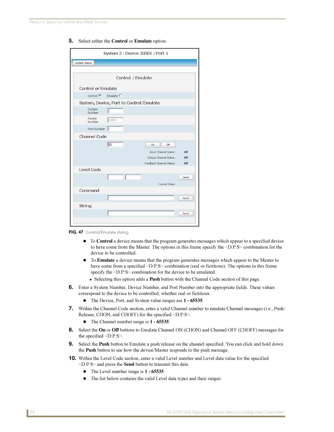 AMX NI-3101-SIG manual Select either the Control or Emulate option 