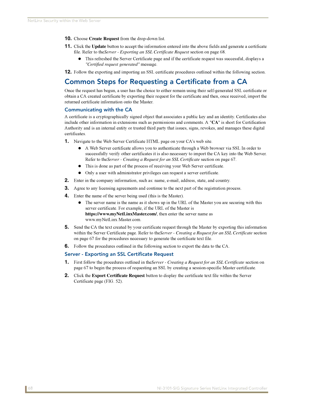 AMX NI-3101-SIG manual Common Steps for Requesting a Certificate from a CA, Communicating with the CA 