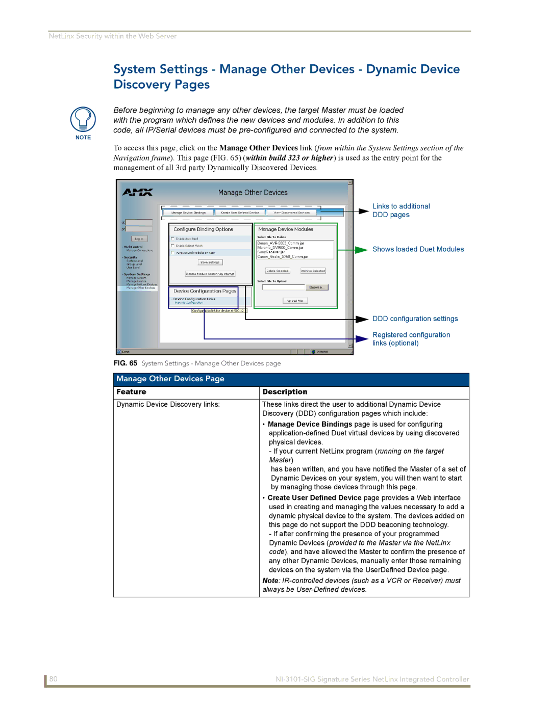 AMX NI-3101-SIG manual Manage Other Devices, Dynamic Devices provided to the Master via the NetLinx 