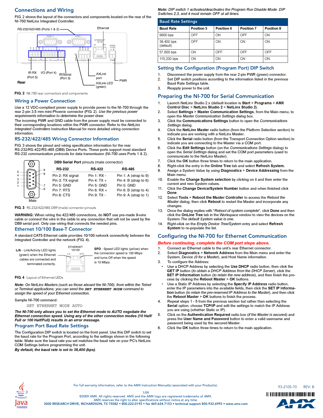 AMX specifications Connections and Wiring, Preparing the NI-700 for Serial Communication 