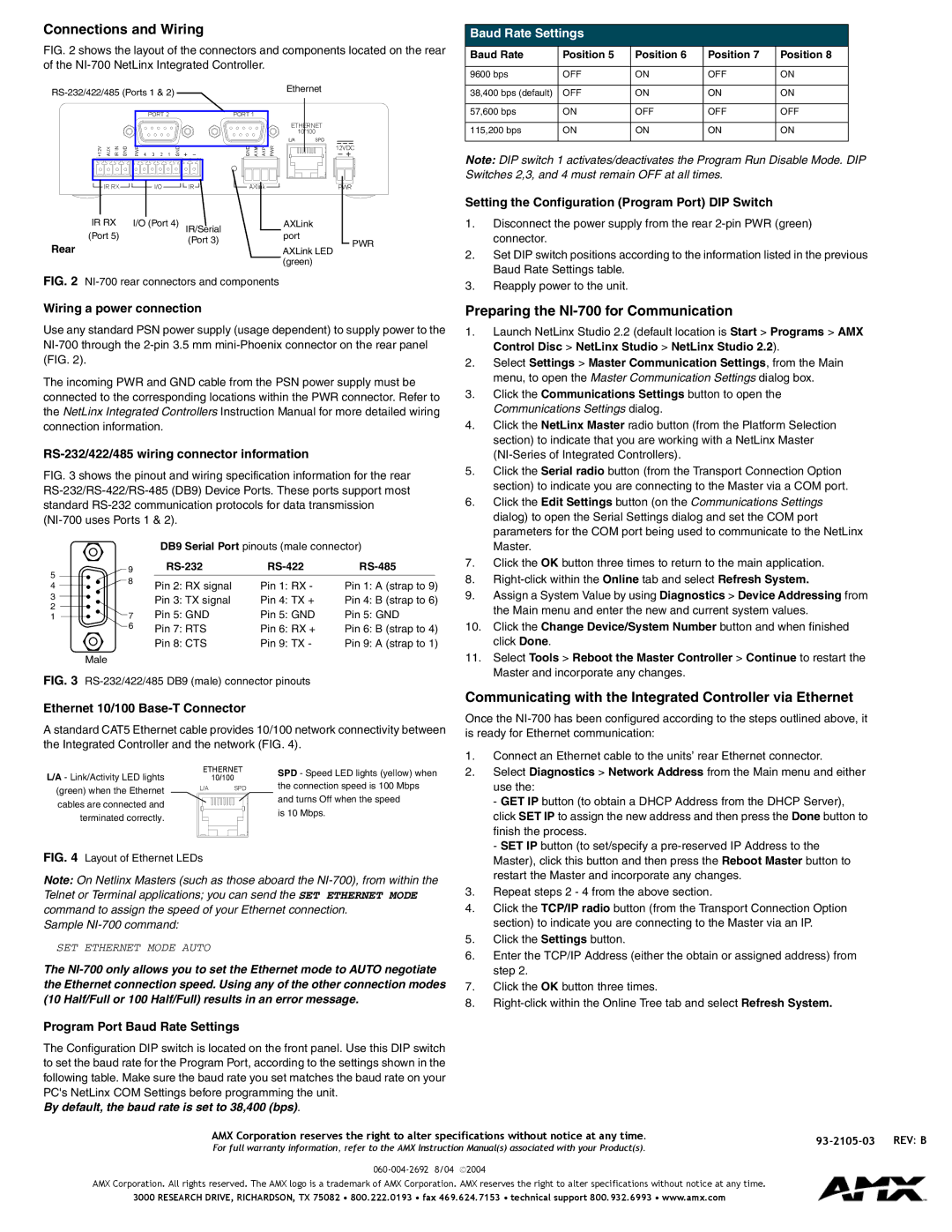 AMX quick start Connections and Wiring, Preparing the NI-700 for Communication 