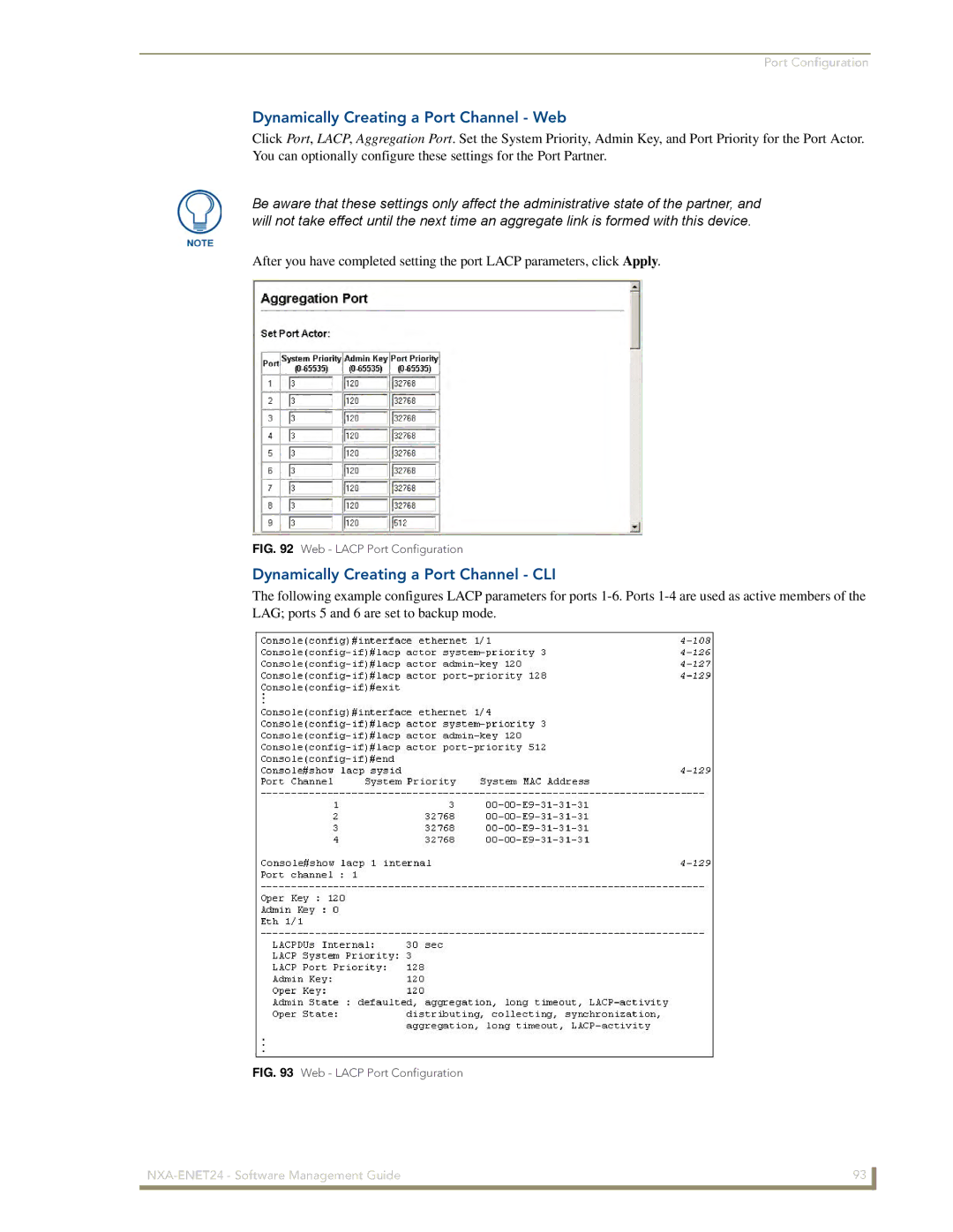 AMX NXA-ENET24 manual Dynamically Creating a Port Channel Web, Dynamically Creating a Port Channel CLI 