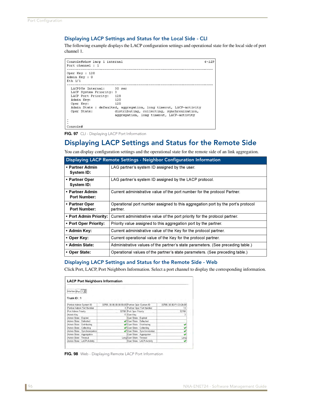 AMX NXA-ENET24 manual Displaying Lacp Settings and Status for the Remote Side 