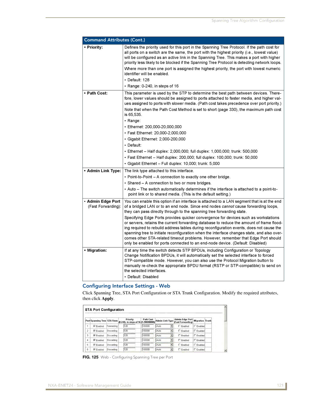 AMX NXA-ENET24 manual Configuring Interface Settings Web, Web Configuring Spanning Tree per Port 