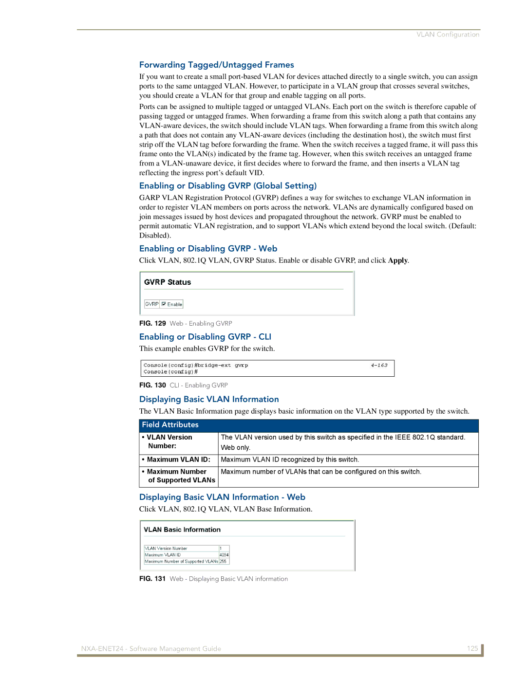 AMX NXA-ENET24 manual Forwarding Tagged/Untagged Frames, Enabling or Disabling Gvrp Global Setting 